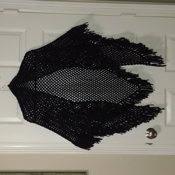 Handmade Sweaters - Hand knit black shawl shrug vintage